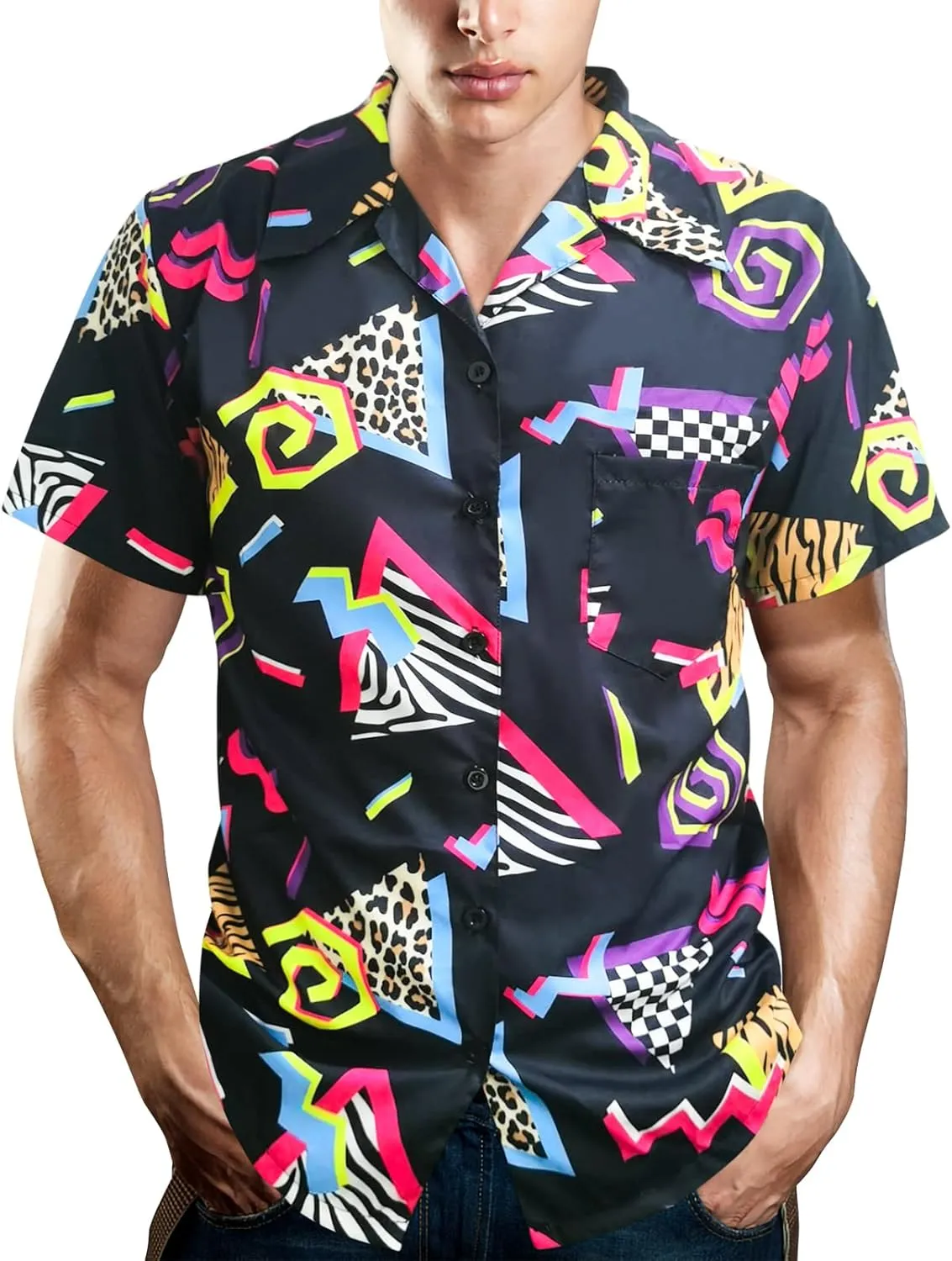 80's Men's Vintage Hawaiian Beach Shirts - 90's Button Up Disco Theme Party Shirts