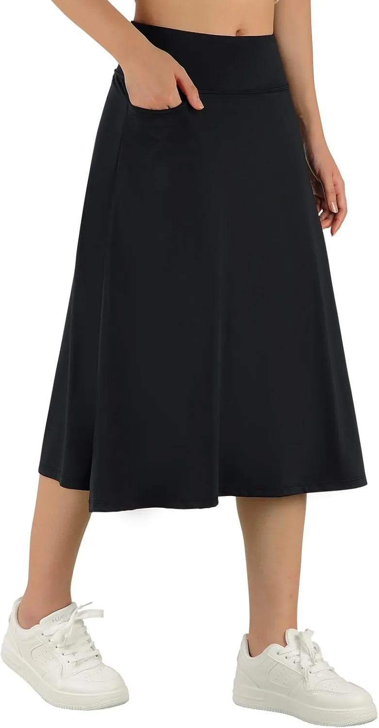 ANIVIVO Women's Skorts Knee Length, Modest Long Skort Athletic Sports Casual Skirt with High Waisted Pockets