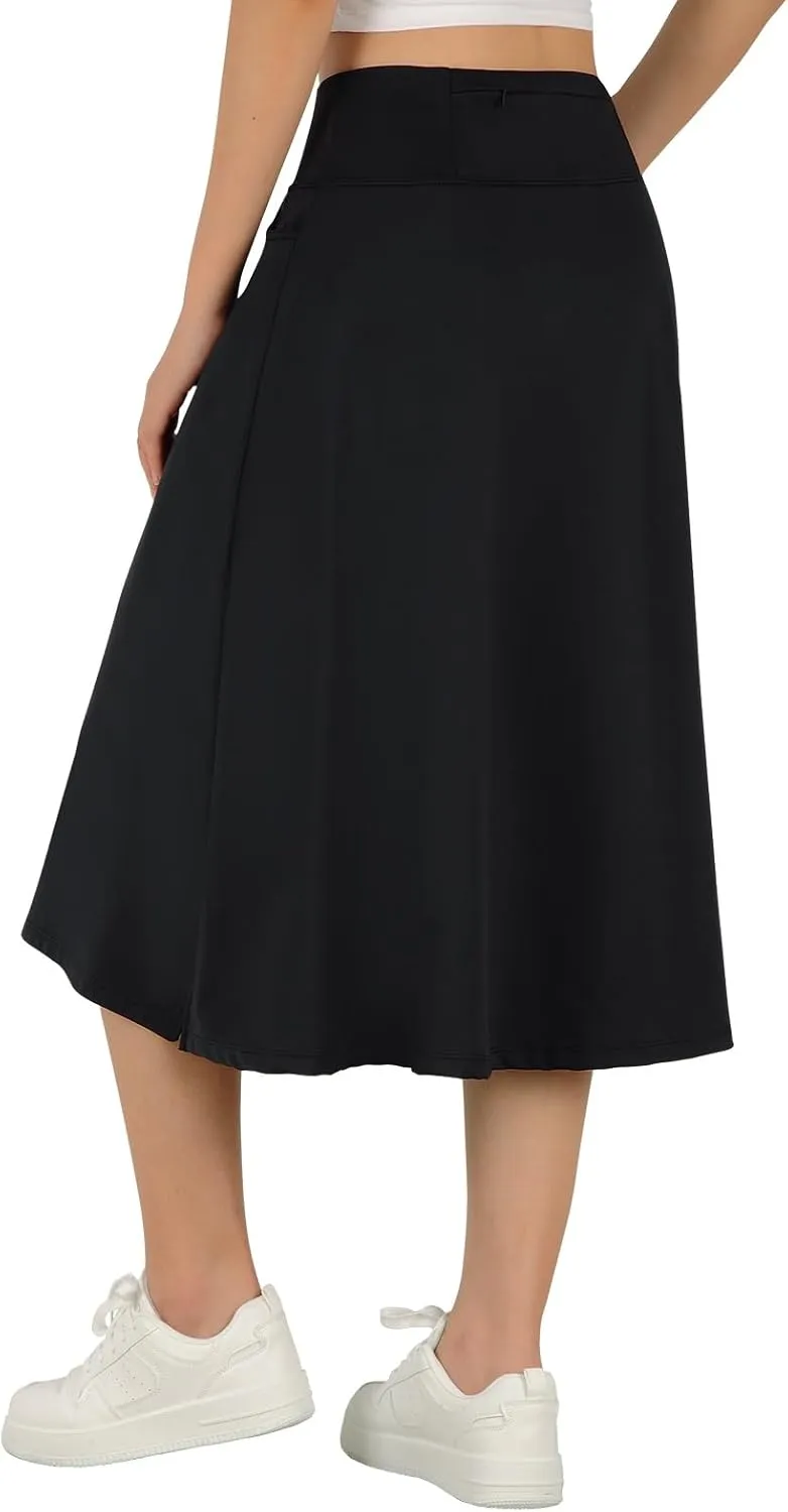 ANIVIVO Women's Skorts Knee Length, Modest Long Skort Athletic Sports Casual Skirt with High Waisted Pockets