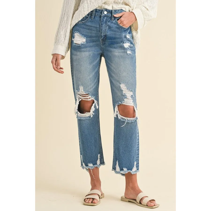 Annie Wear Distressed Raw Hem Cropped Jeans