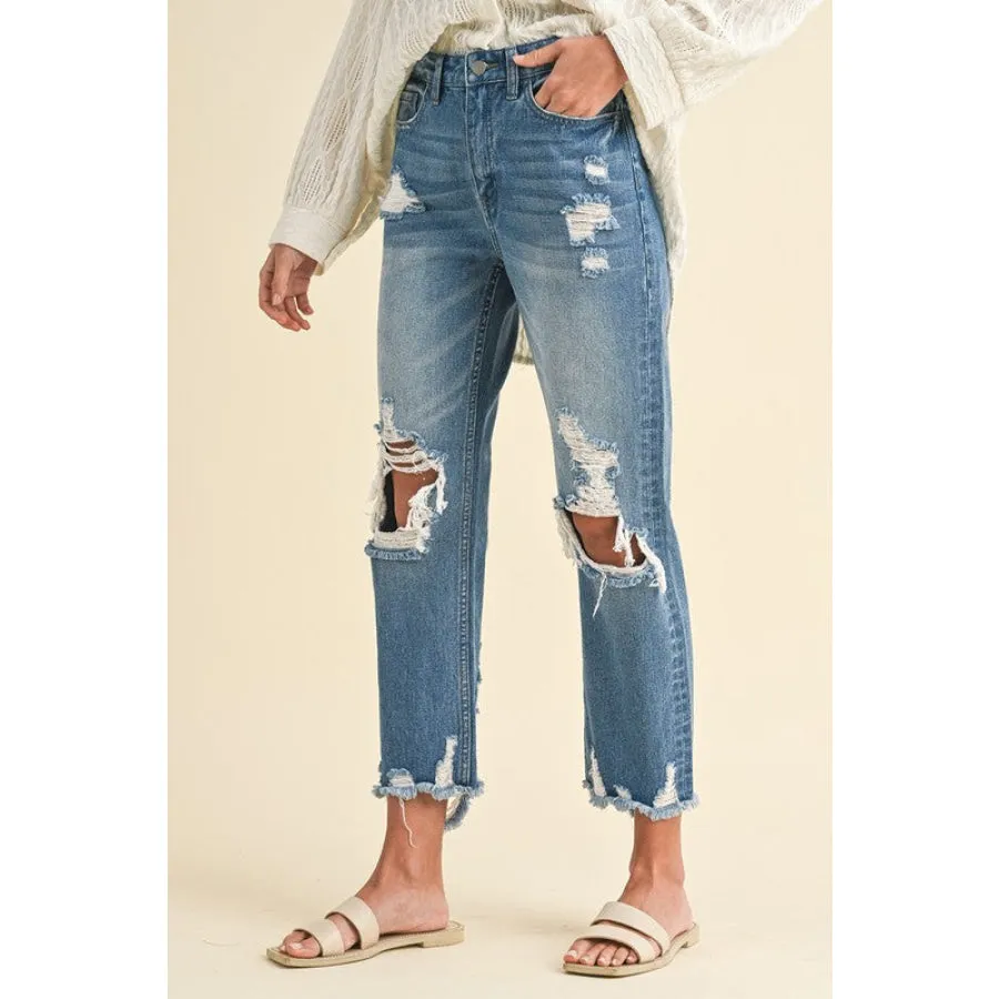 Annie Wear Distressed Raw Hem Cropped Jeans