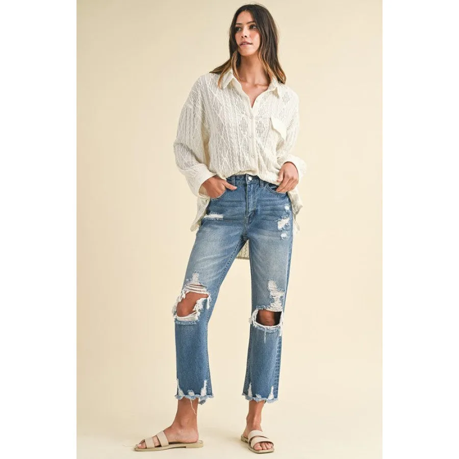 Annie Wear Distressed Raw Hem Cropped Jeans