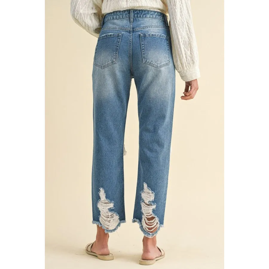 Annie Wear Distressed Raw Hem Cropped Jeans