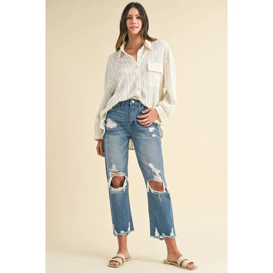 Annie Wear Distressed Raw Hem Cropped Jeans