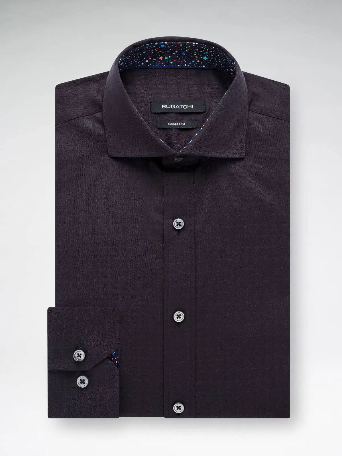 Bugatchi Classic Fit Long Sleeve in Black Tonal Solid Cotton