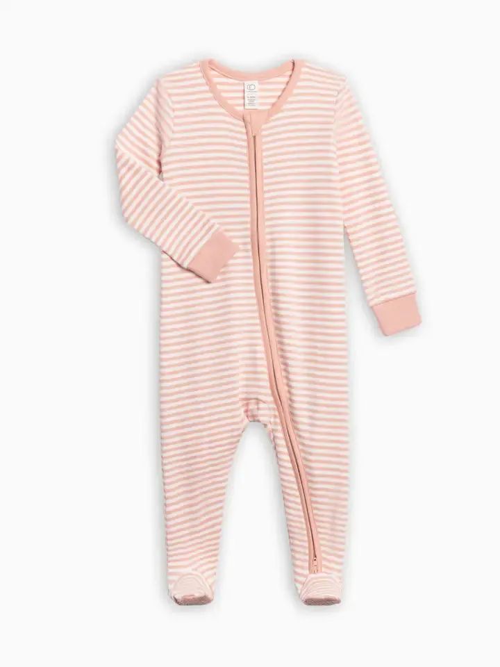 Colored Organics – Baby Peyton Zipper Sleeper in Blush Stripe