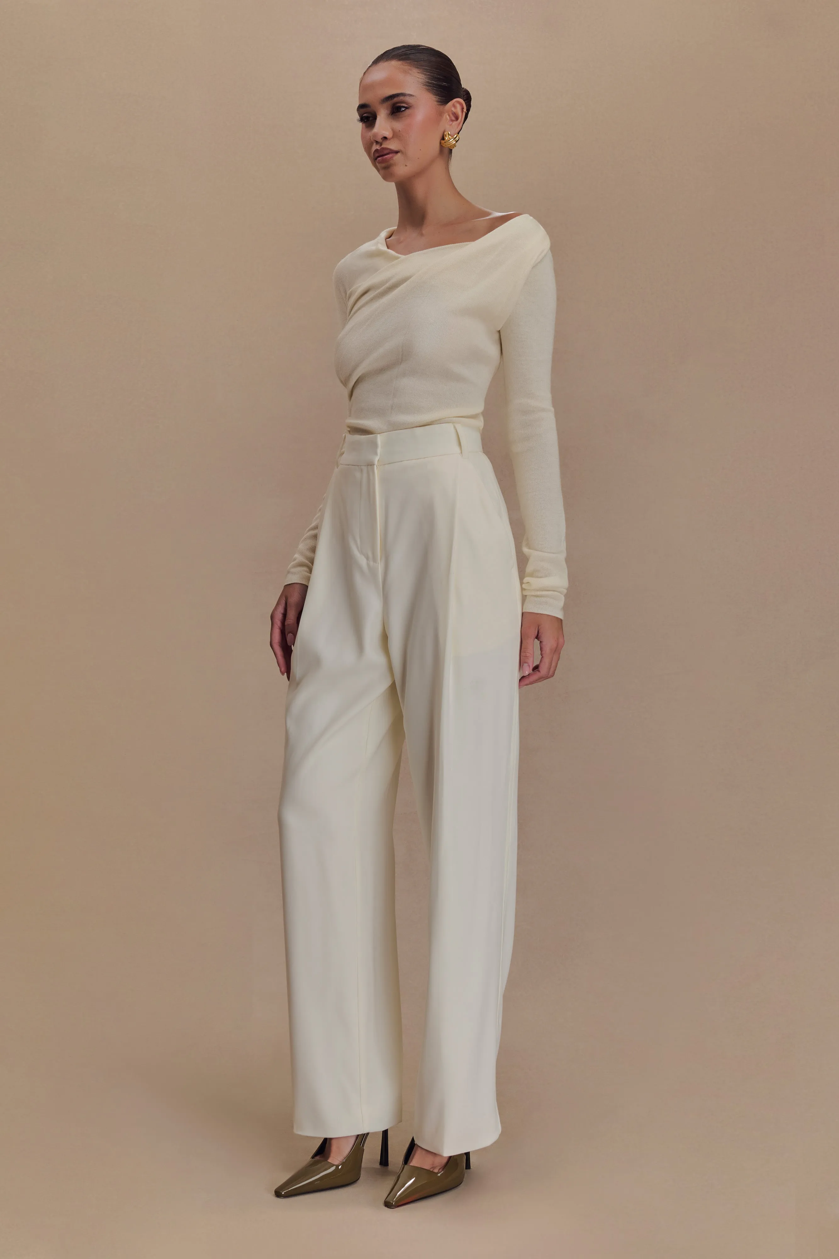 Culver Draped Twist Knit Top - Cream