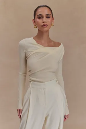 Culver Draped Twist Knit Top - Cream