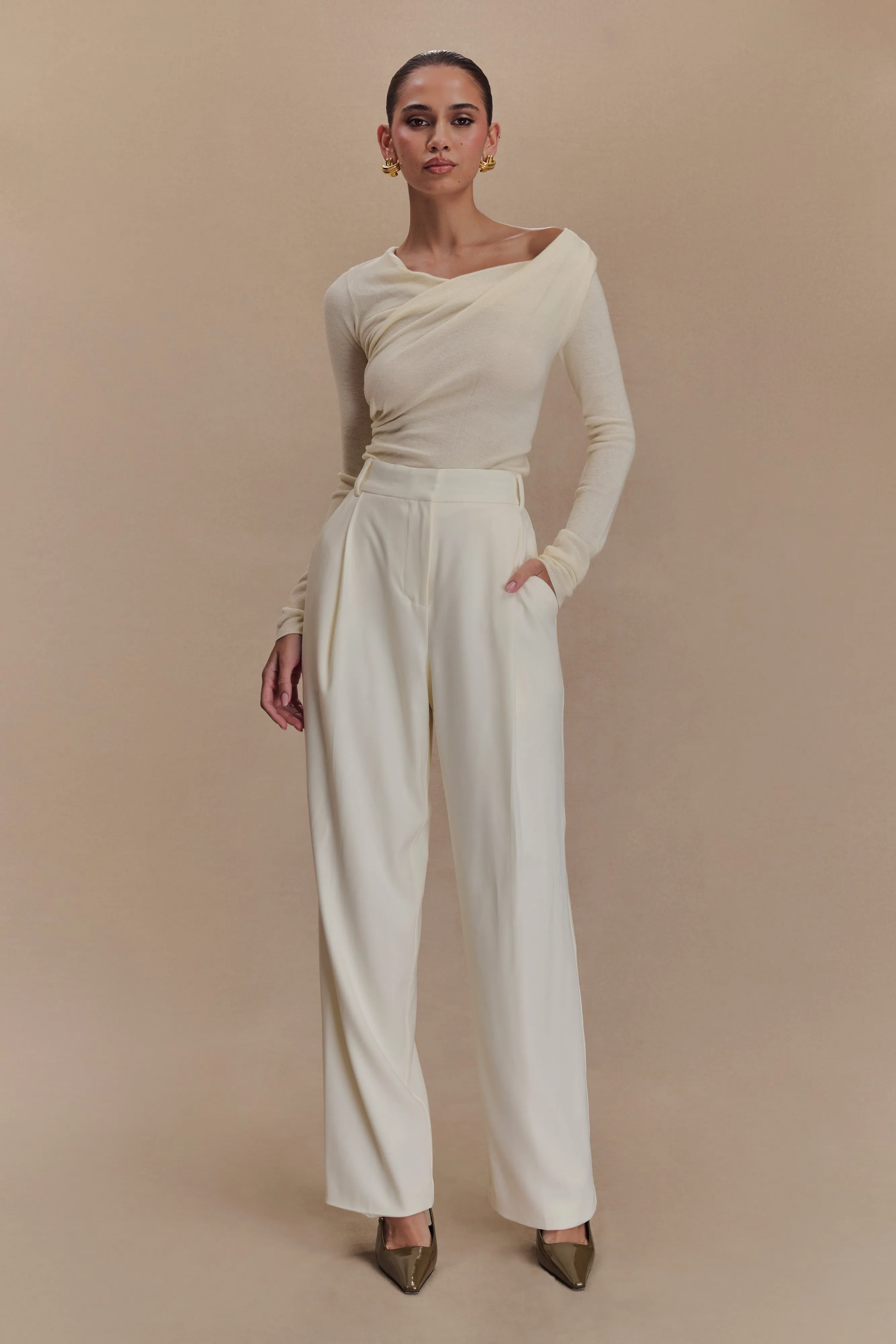 Culver Draped Twist Knit Top - Cream