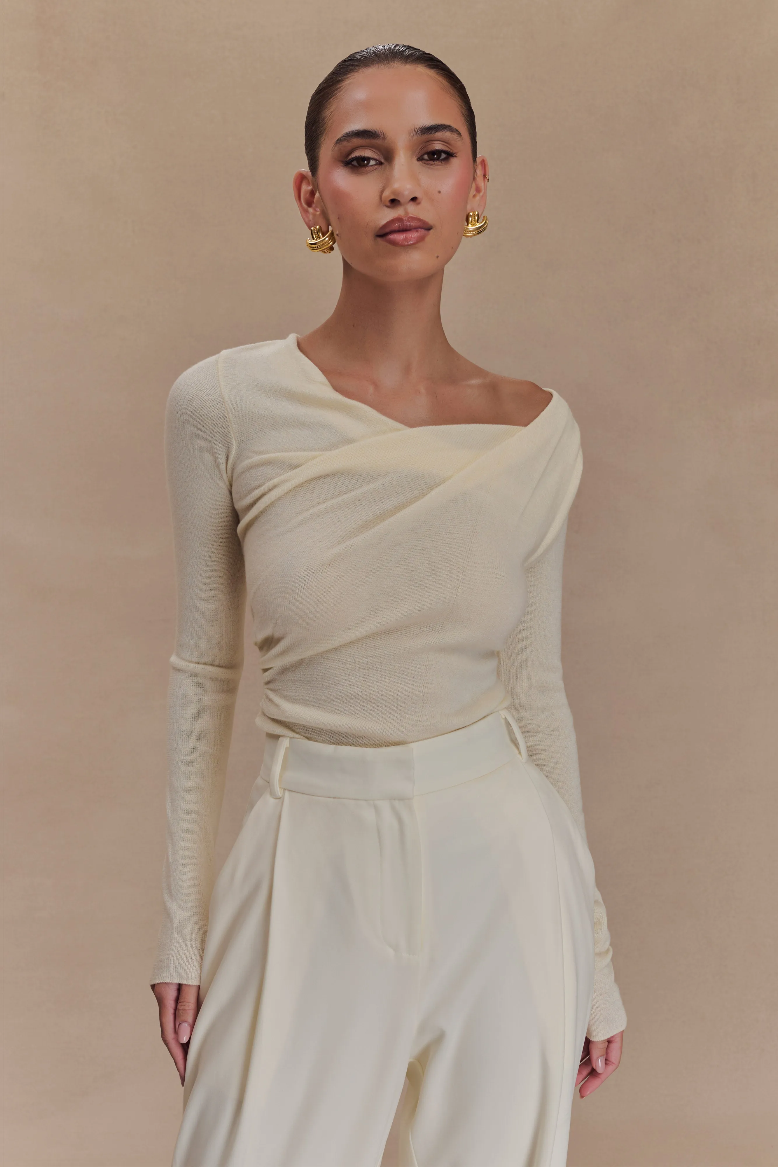 Culver Draped Twist Knit Top - Cream