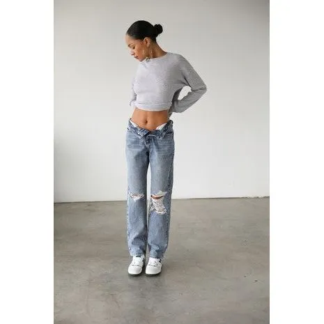 Distressed Straight Leg Denim Jeans