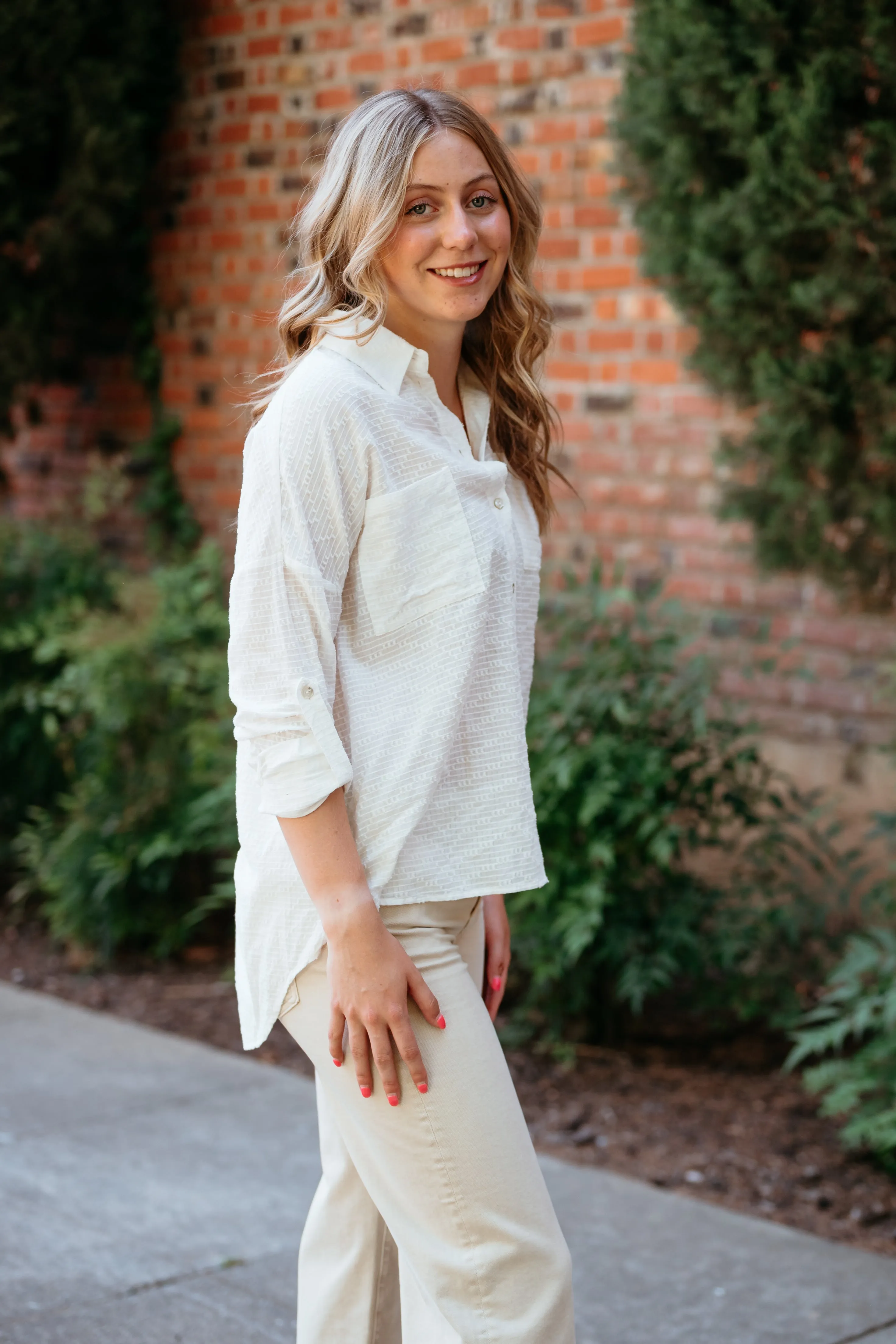 Embossed High Low Woven Shirt