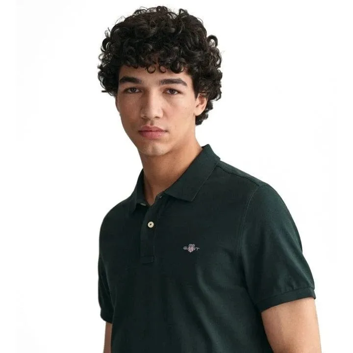 GANT Regular Fit Shield Pique Polo Shirt in Tartan Green