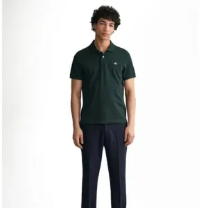 GANT Regular Fit Shield Pique Polo Shirt in Tartan Green