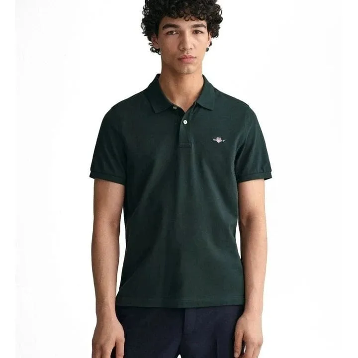 GANT Regular Fit Shield Pique Polo Shirt in Tartan Green