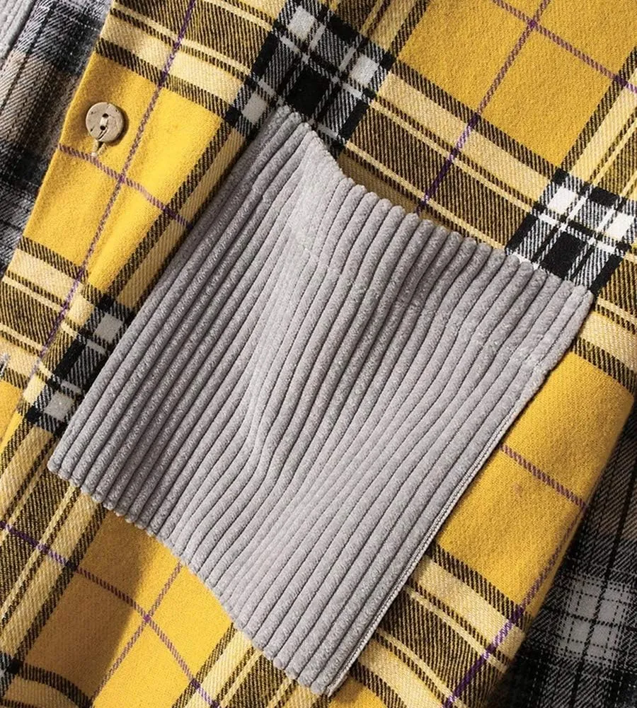 LifeHe Men's Women Plaid Flannel Shirts Colour Block Long Sleeve Button Up Shirt Jackets Oversized