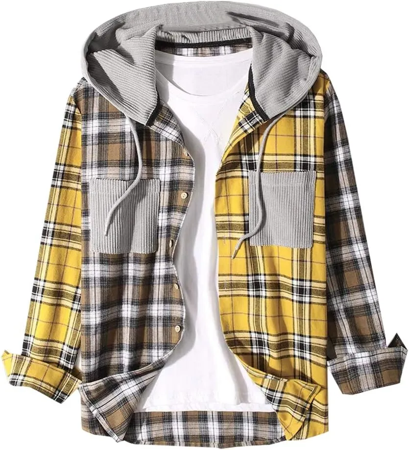LifeHe Men's Women Plaid Flannel Shirts Colour Block Long Sleeve Button Up Shirt Jackets Oversized