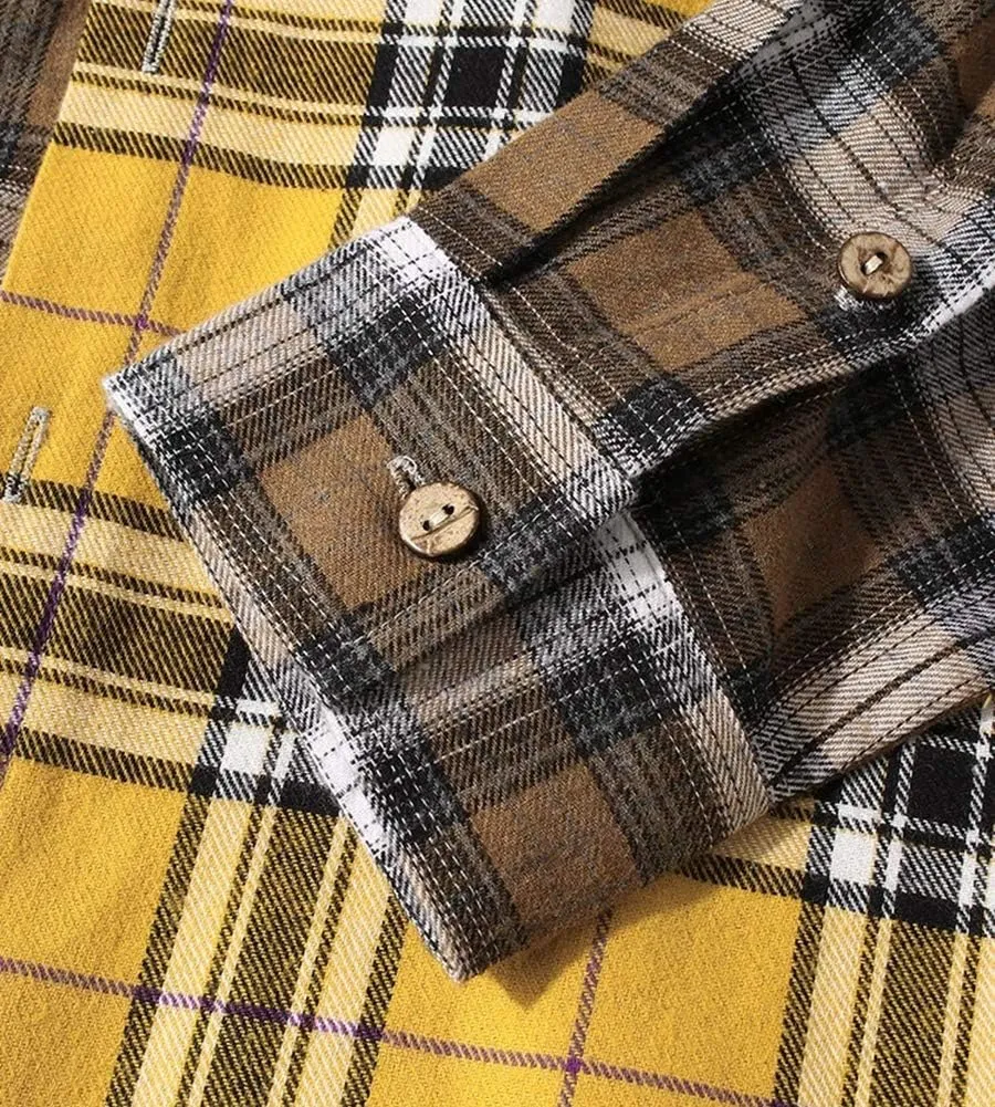 LifeHe Men's Women Plaid Flannel Shirts Colour Block Long Sleeve Button Up Shirt Jackets Oversized
