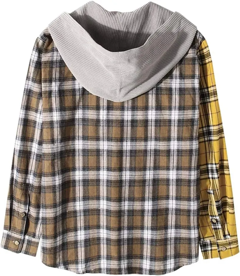 LifeHe Men's Women Plaid Flannel Shirts Colour Block Long Sleeve Button Up Shirt Jackets Oversized