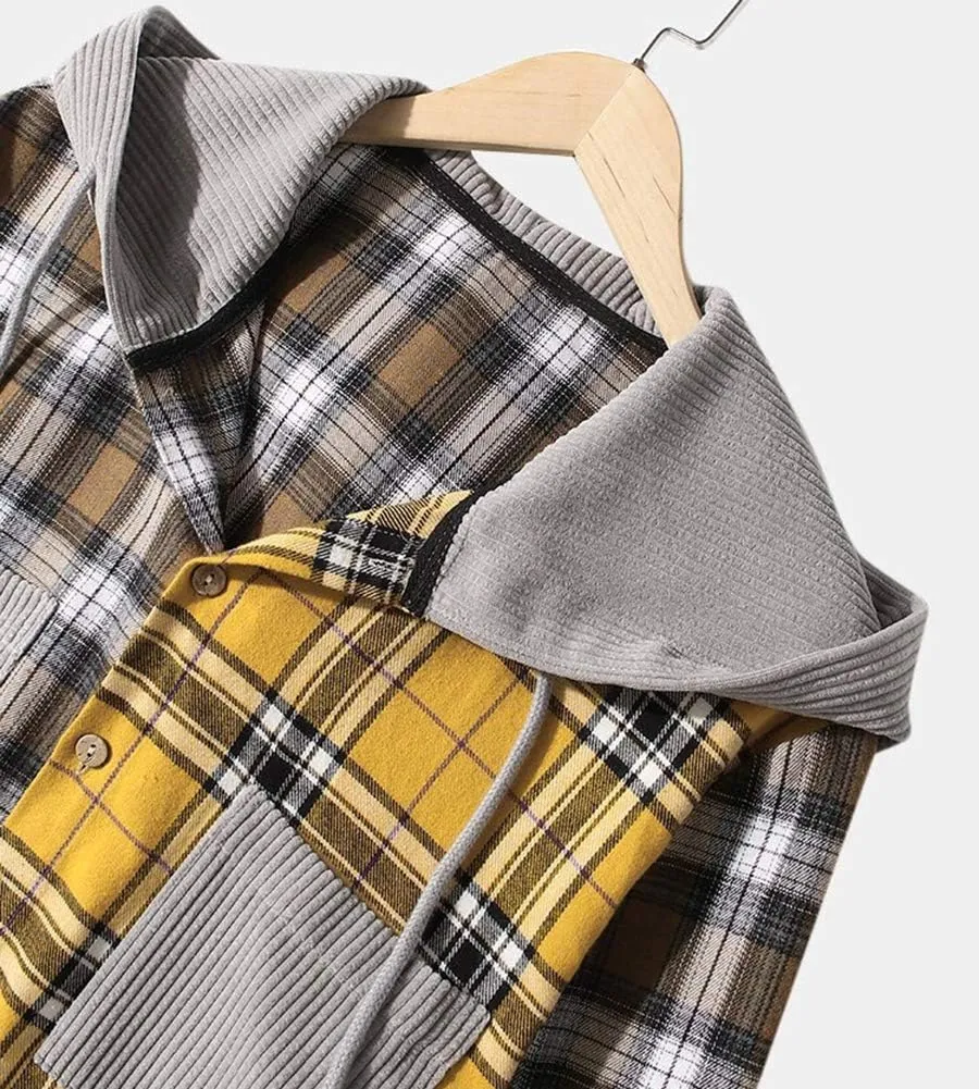 LifeHe Men's Women Plaid Flannel Shirts Colour Block Long Sleeve Button Up Shirt Jackets Oversized