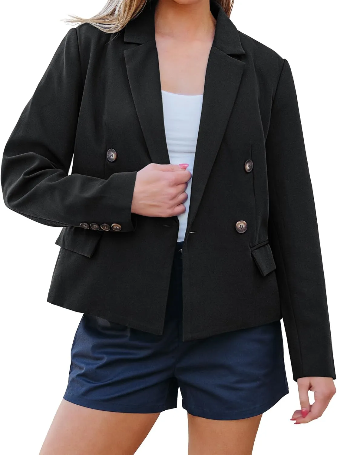 luvamia Blazers for Women Business Casual Double Breasted Notched Lapel Long Sleeve Work Office Suit Jackets Blazer