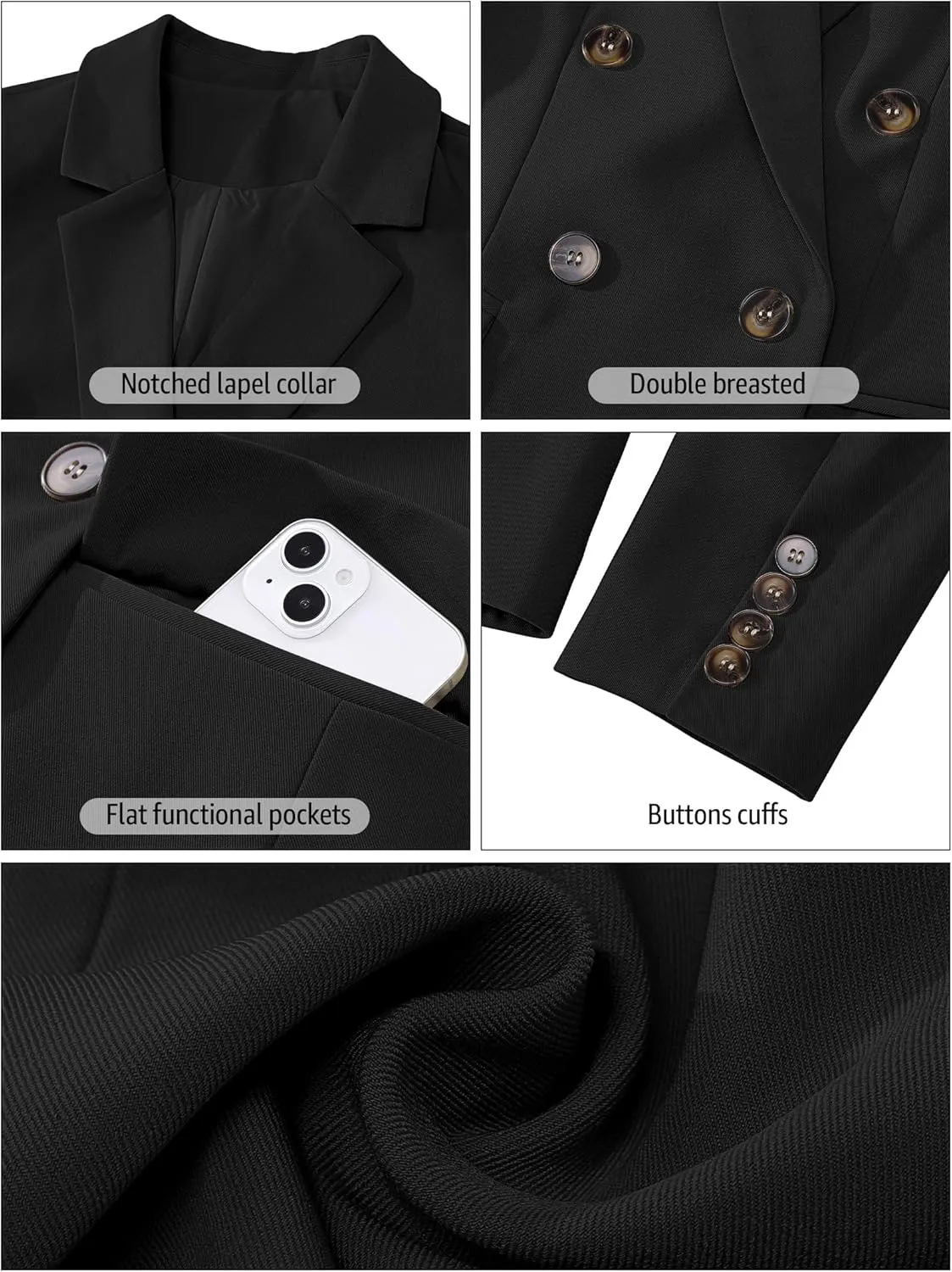 luvamia Blazers for Women Business Casual Double Breasted Notched Lapel Long Sleeve Work Office Suit Jackets Blazer