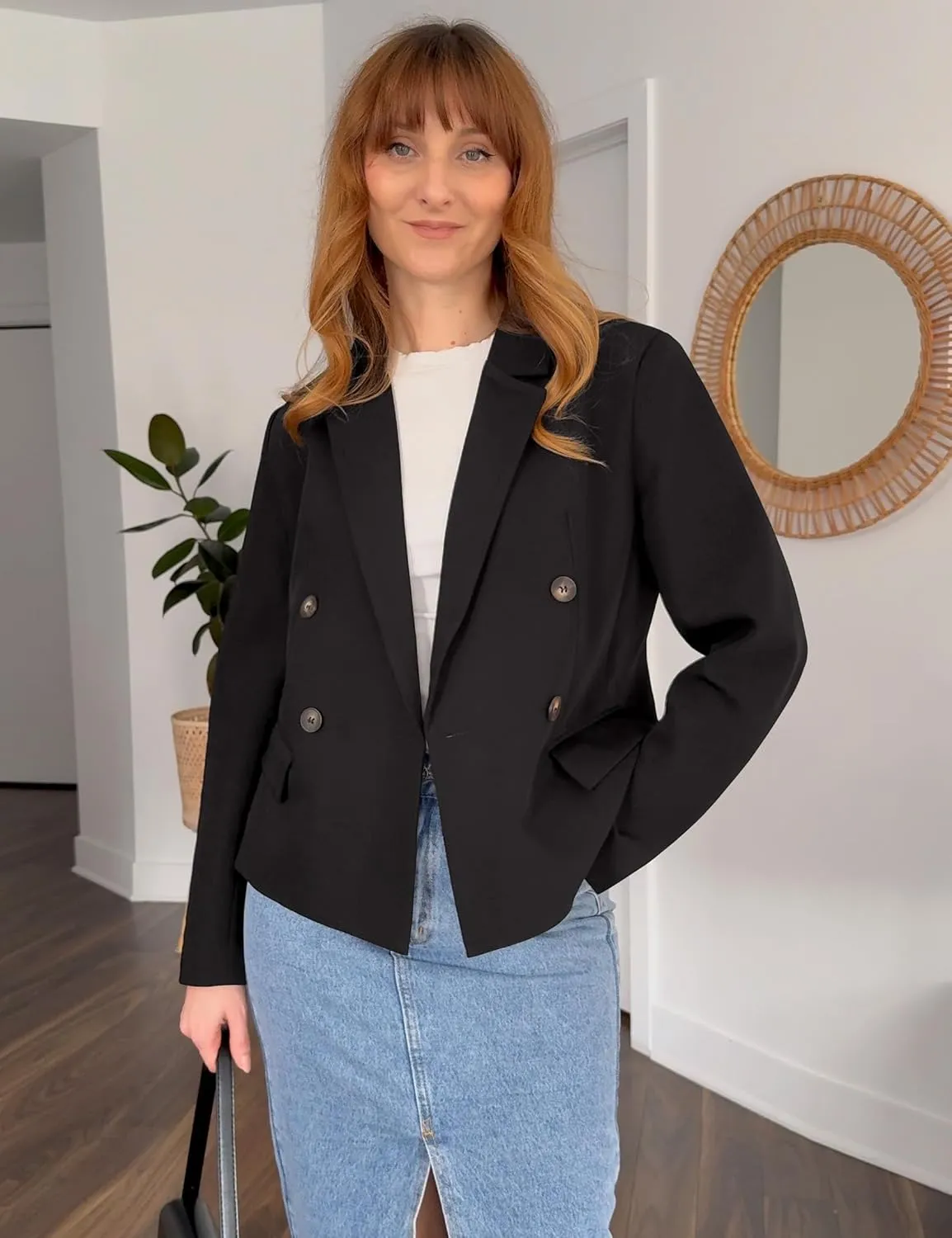 luvamia Blazers for Women Business Casual Double Breasted Notched Lapel Long Sleeve Work Office Suit Jackets Blazer