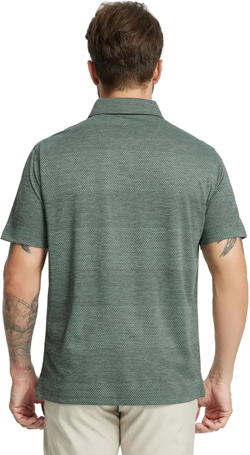 M MAELREG Golf Shirts for Men Heather Jacquard Performance Lightweight Moisture Wicking Active Casual Mens Polo Shirts