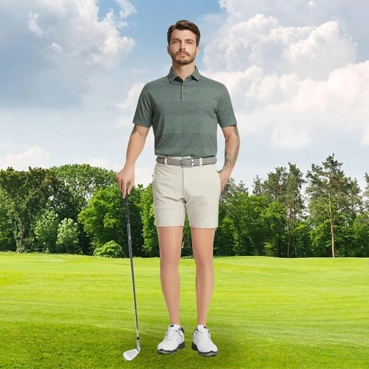 M MAELREG Golf Shirts for Men Heather Jacquard Performance Lightweight Moisture Wicking Active Casual Mens Polo Shirts