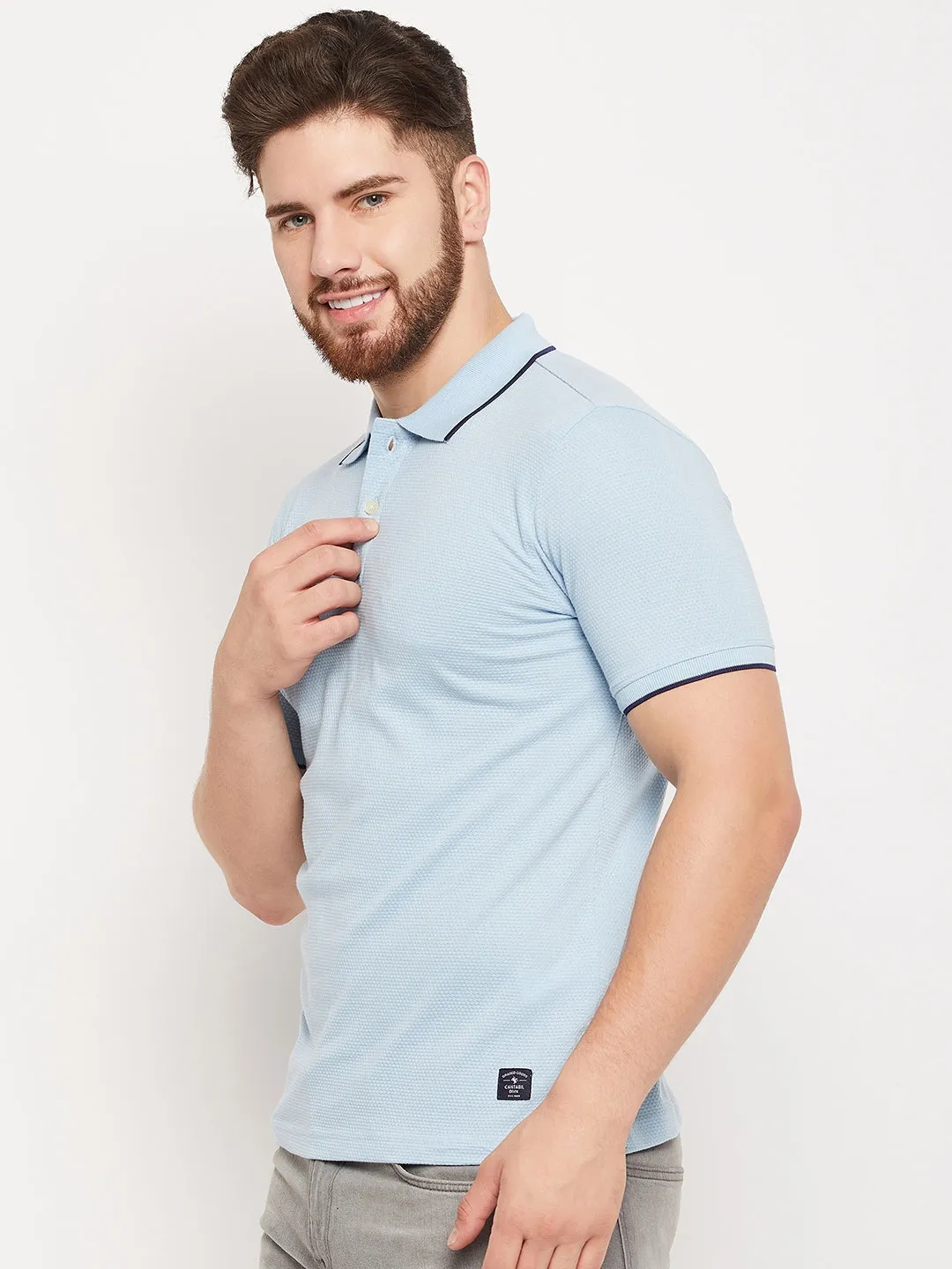 Men Sky Blue Polo T-Shirt