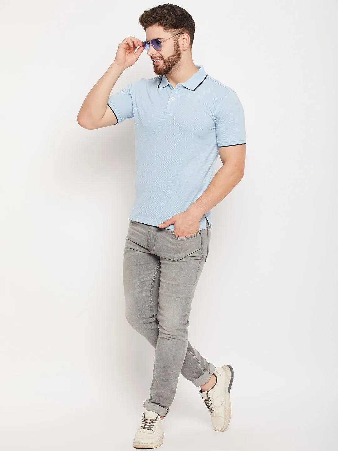 Men Sky Blue Polo T-Shirt