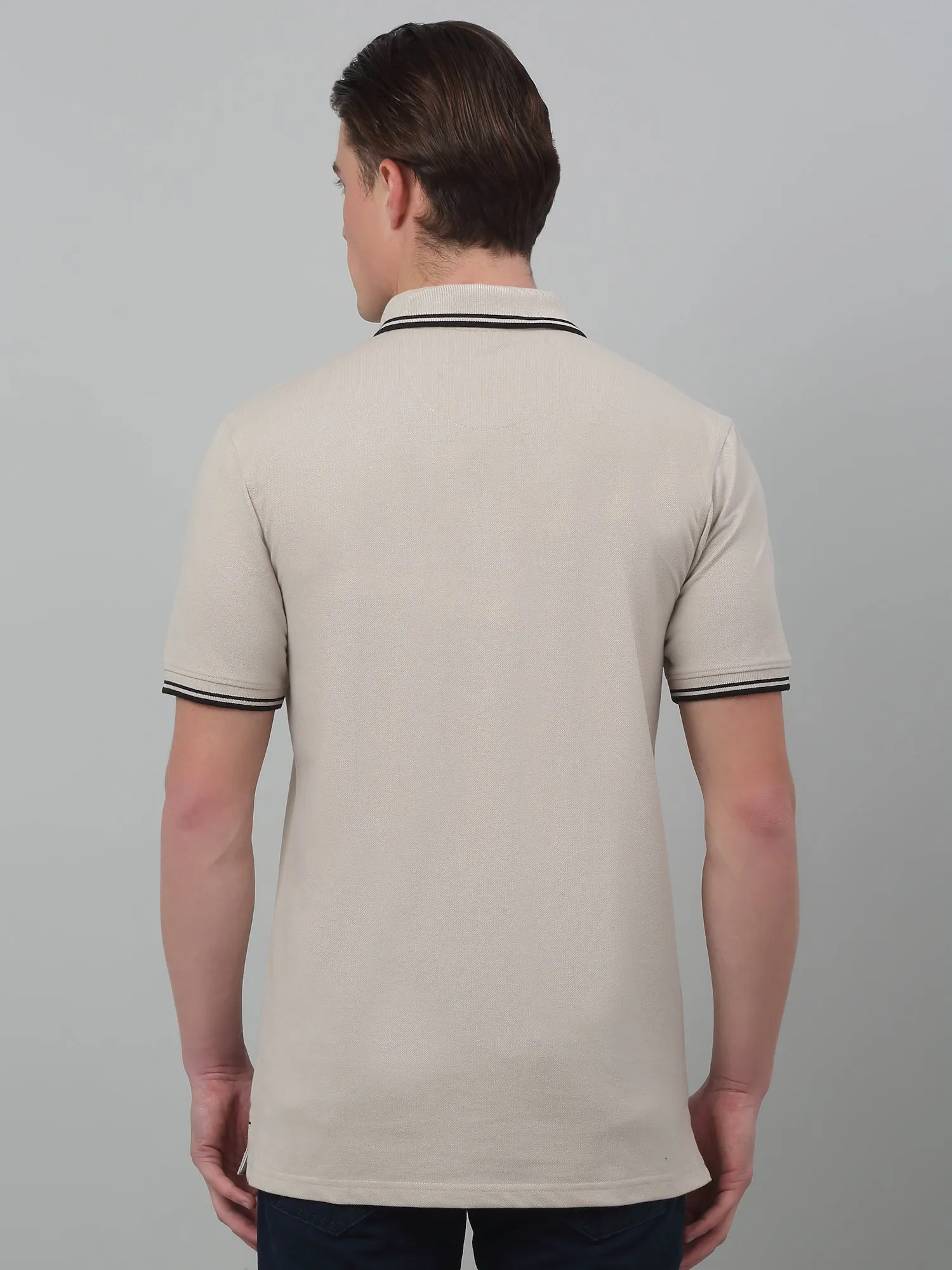 Men's Beige  Polo neck Half Sleeve T-Shirt