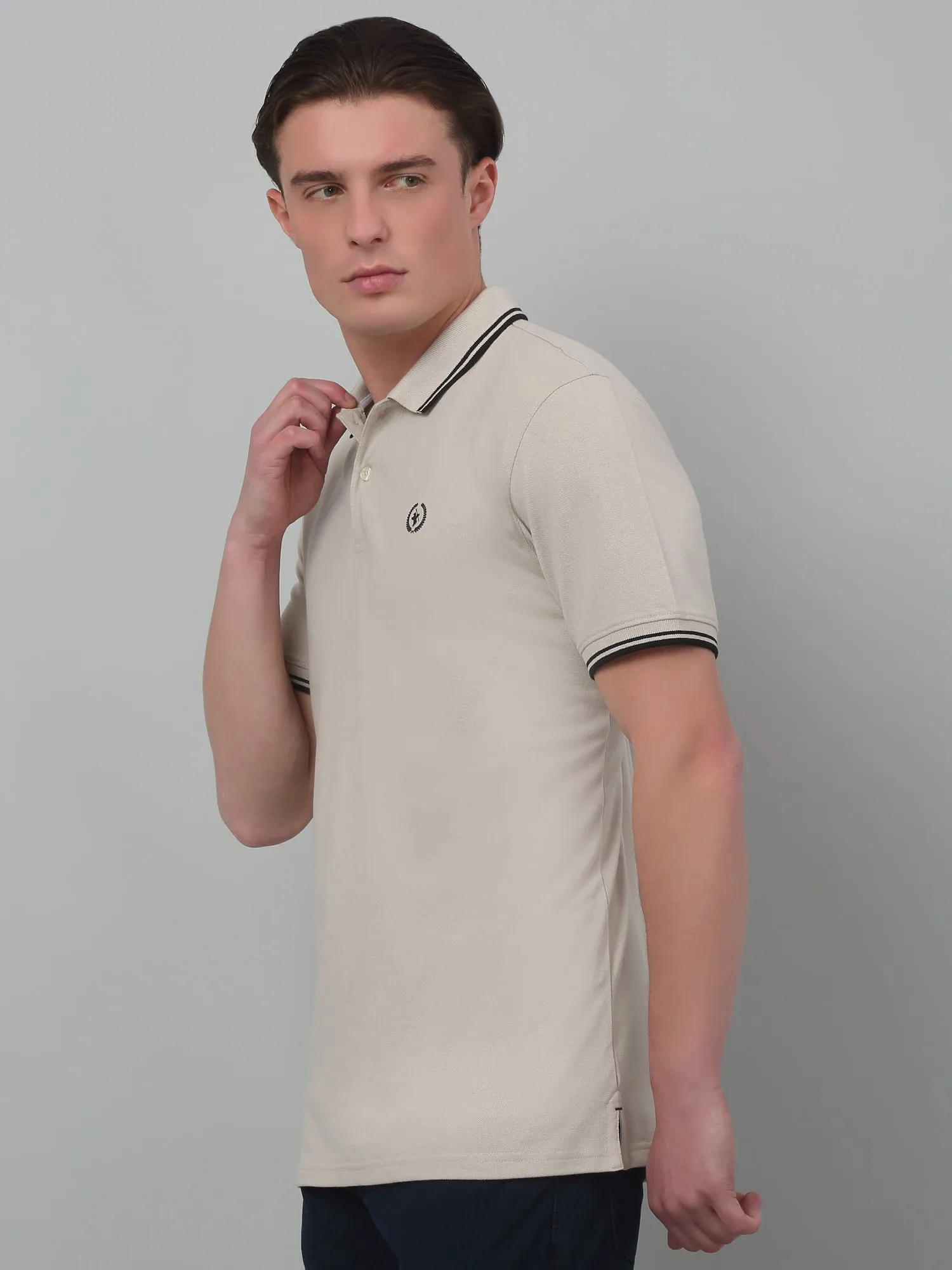 Men's Beige  Polo neck Half Sleeve T-Shirt