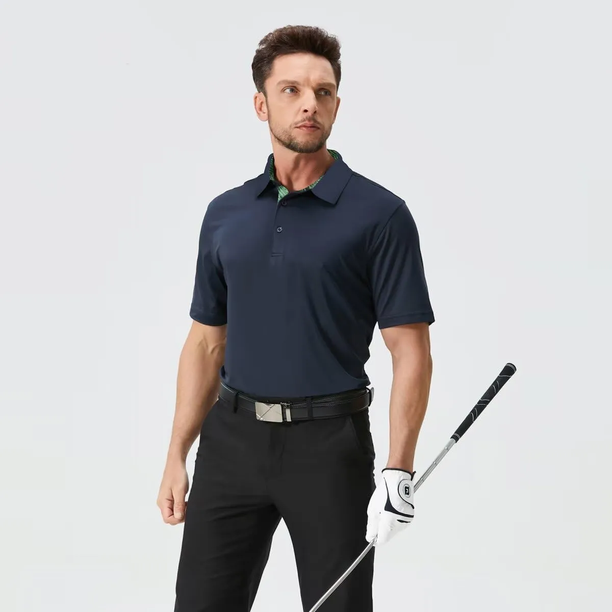 Mens Golf Shirts Dry Fit Short Sleeve Casual Performance Solid Collared Polo Shirts for Men