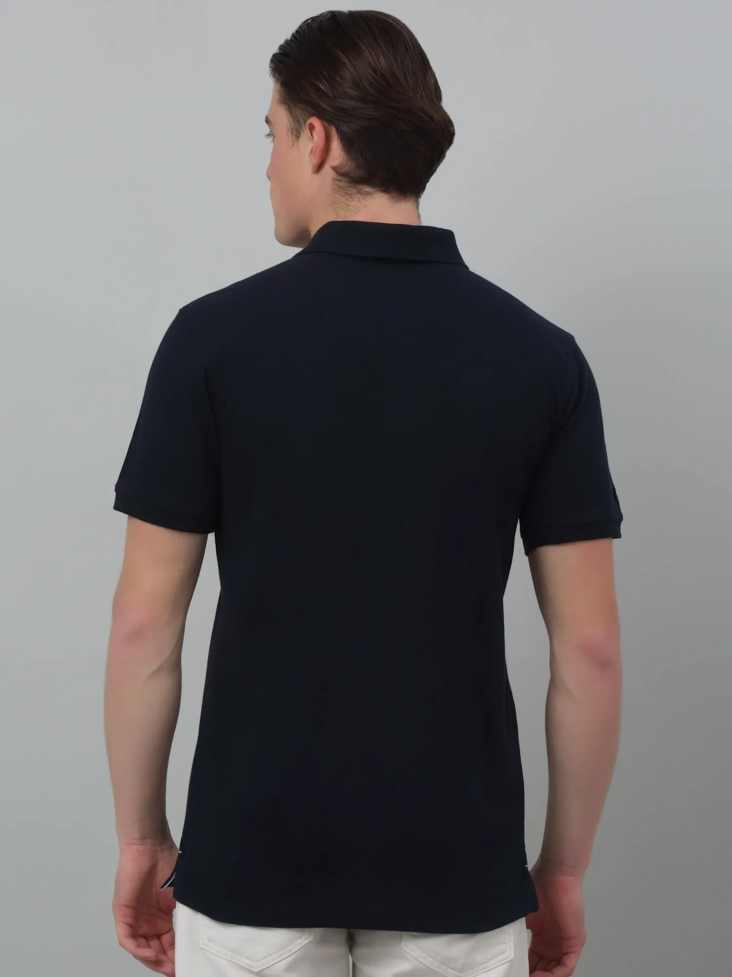Men's Navy Blue Polo neck Half Sleeve T-Shirt with chest pocket