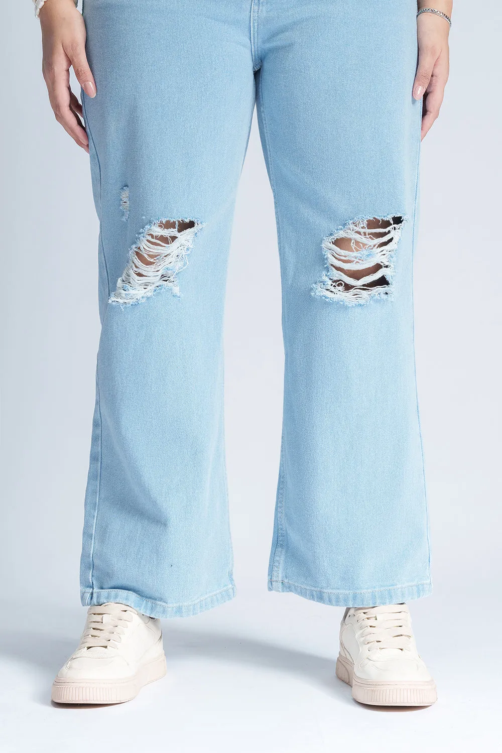 Ocean Mist Distressed Curve Straight Fit Jeans