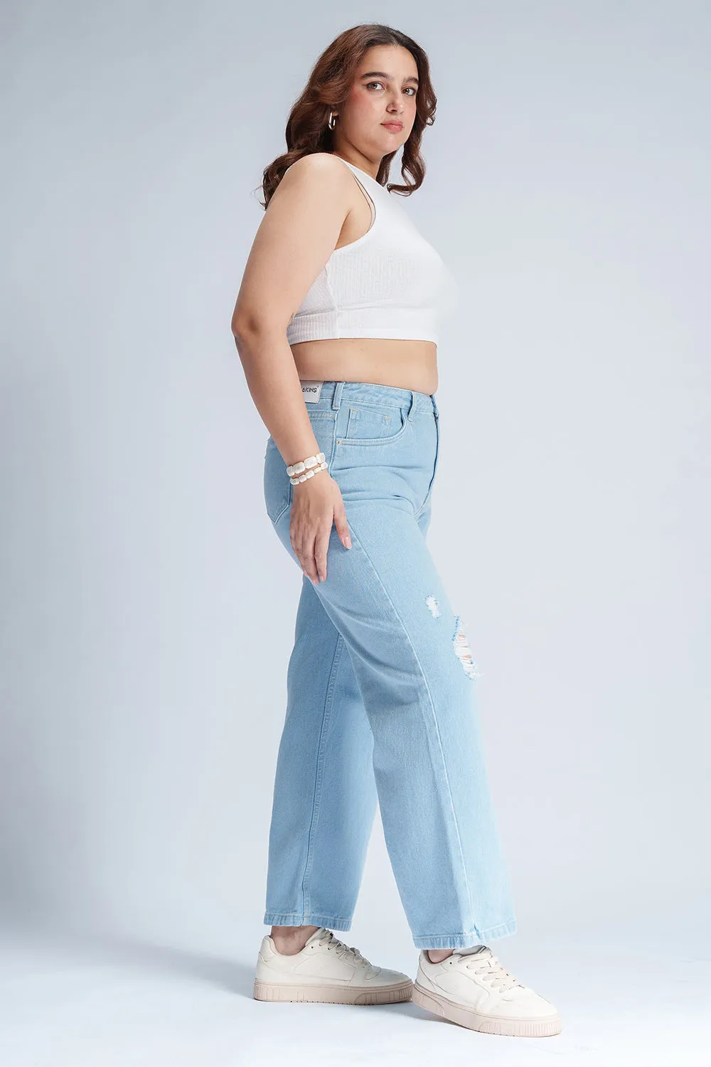 Ocean Mist Distressed Curve Straight Fit Jeans