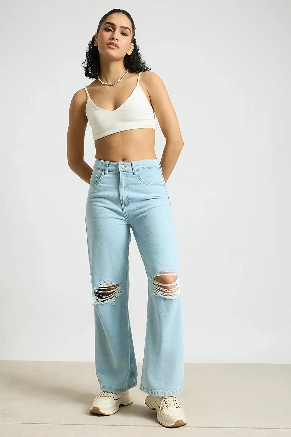 Ocean Mist Distressed Curve Straight Fit Jeans