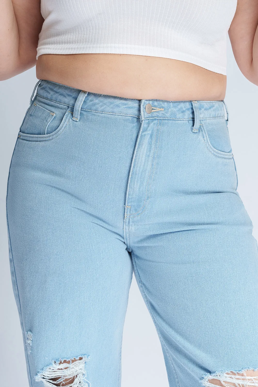 Ocean Mist Distressed Curve Straight Fit Jeans