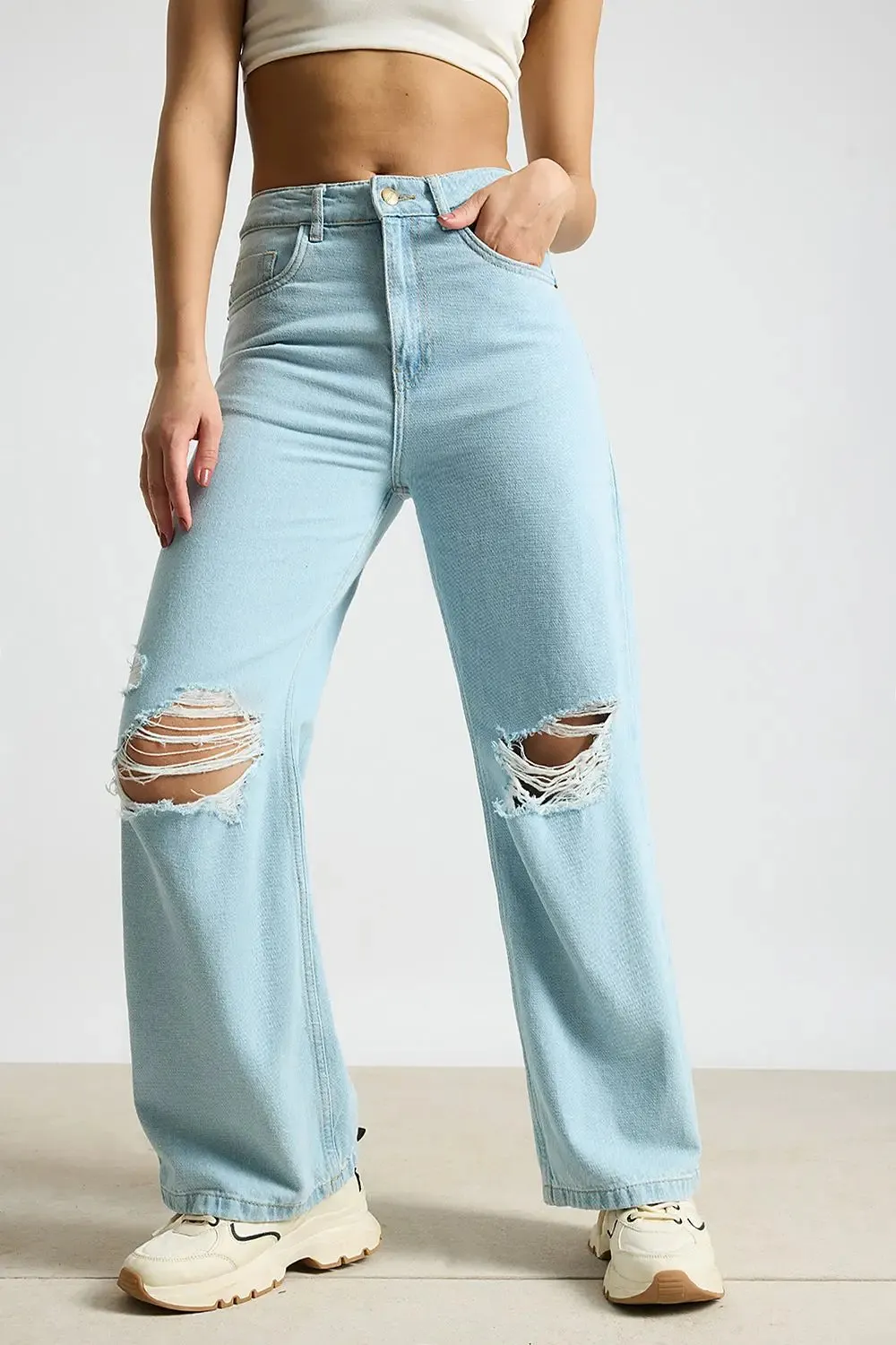 Ocean Mist Distressed Curve Straight Fit Jeans