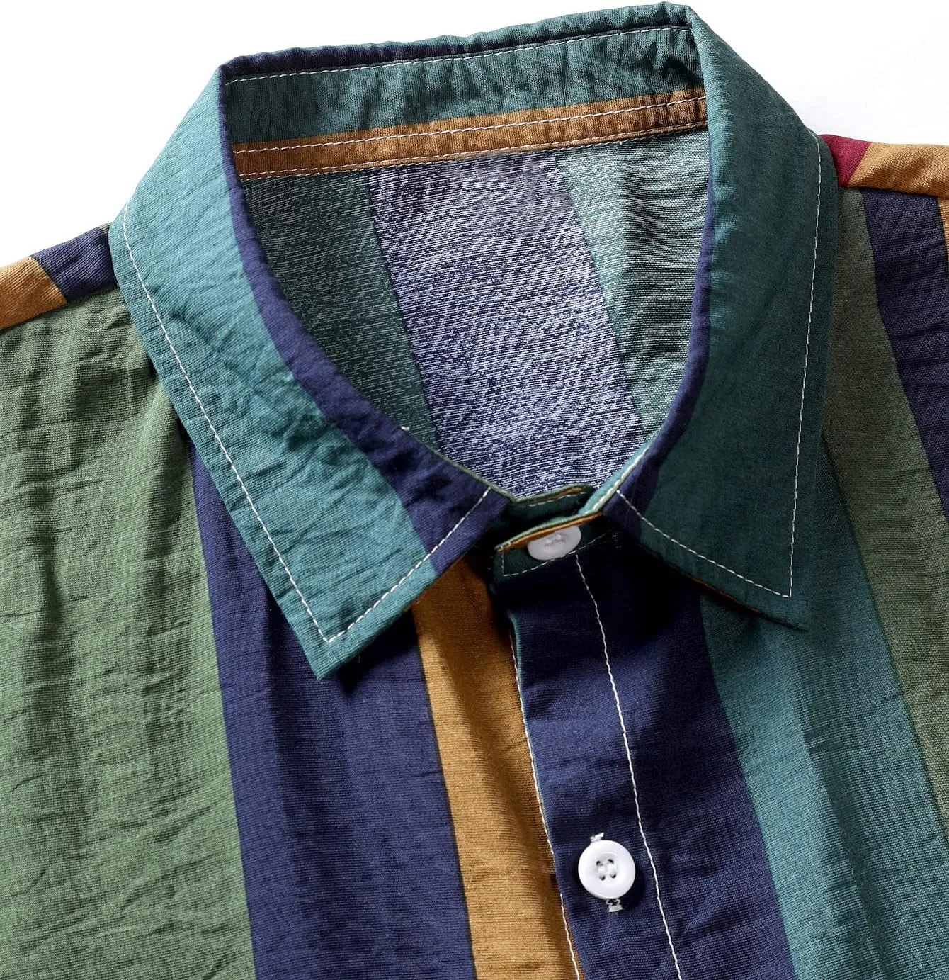 OYOANGLE Men's Color Block Striped Print Short Sleeve Button Up Casual Shirt
