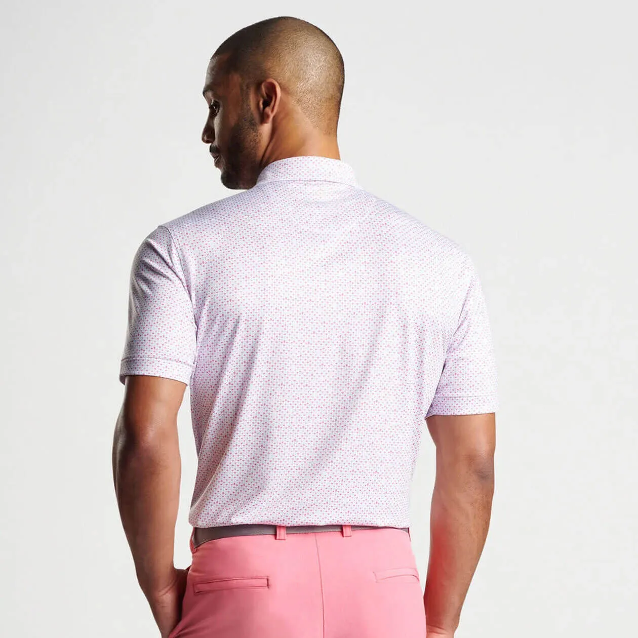 Peter Millar The Bees Knees Performance Jersey Polo Shirt - White/Hula Pink