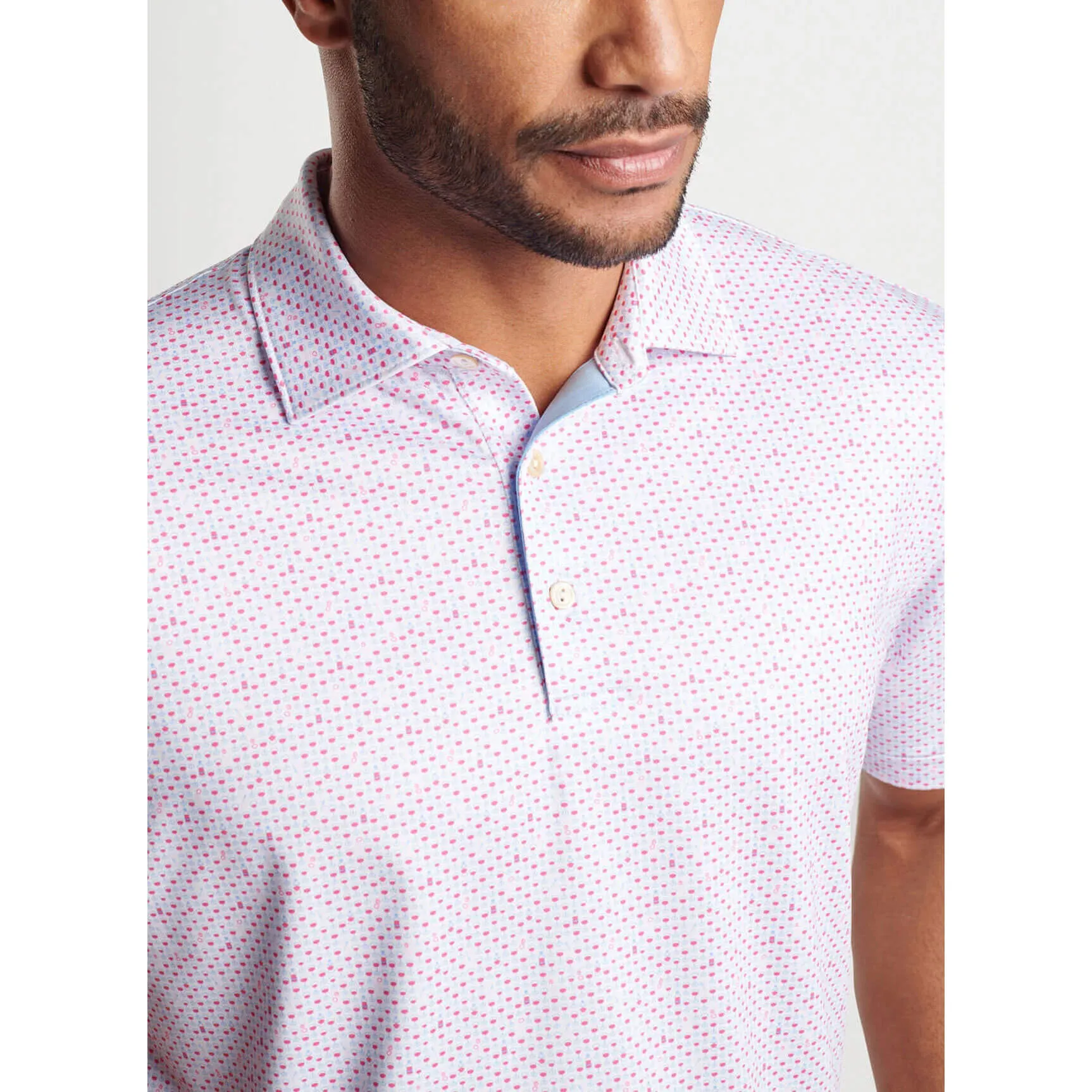 Peter Millar The Bees Knees Performance Jersey Polo Shirt - White/Hula Pink