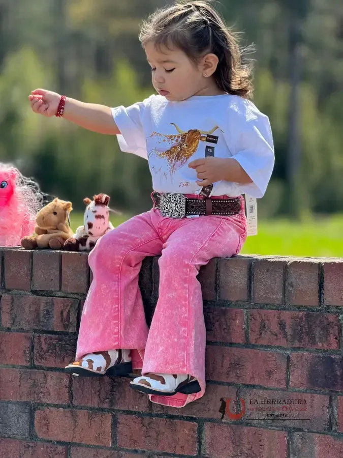 ROCK&ROLL PINK DISTRESSED BUTTON FLARE GIRL JEANS