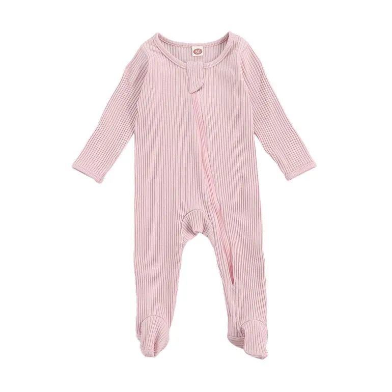 Solid Zipper Footed Baby Jumpsuit