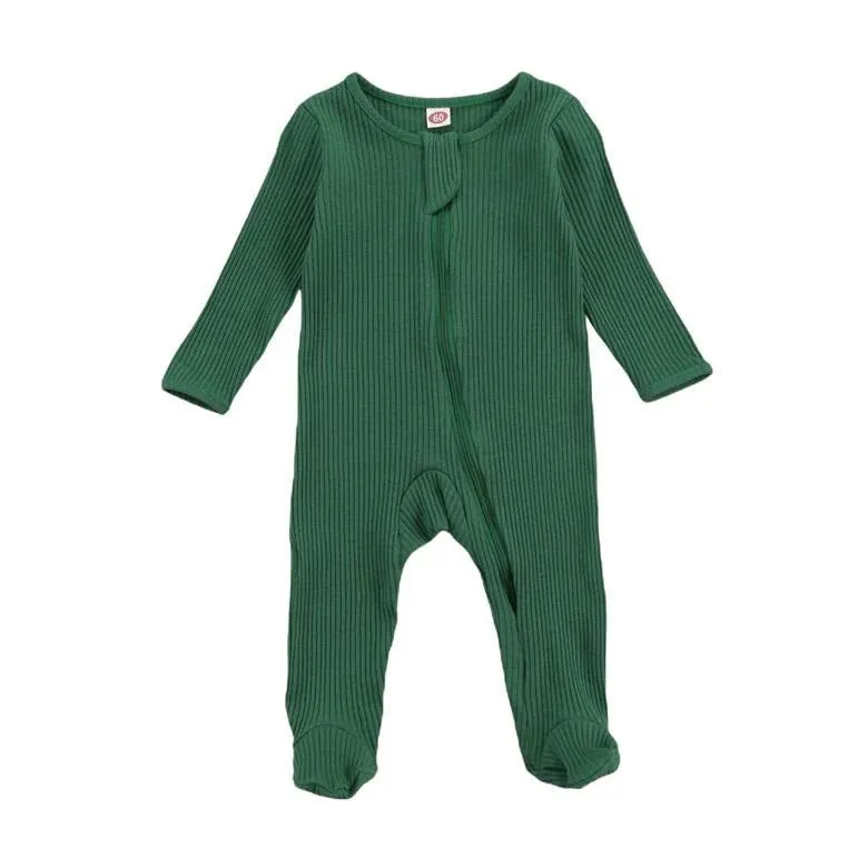 Solid Zipper Footed Baby Jumpsuit