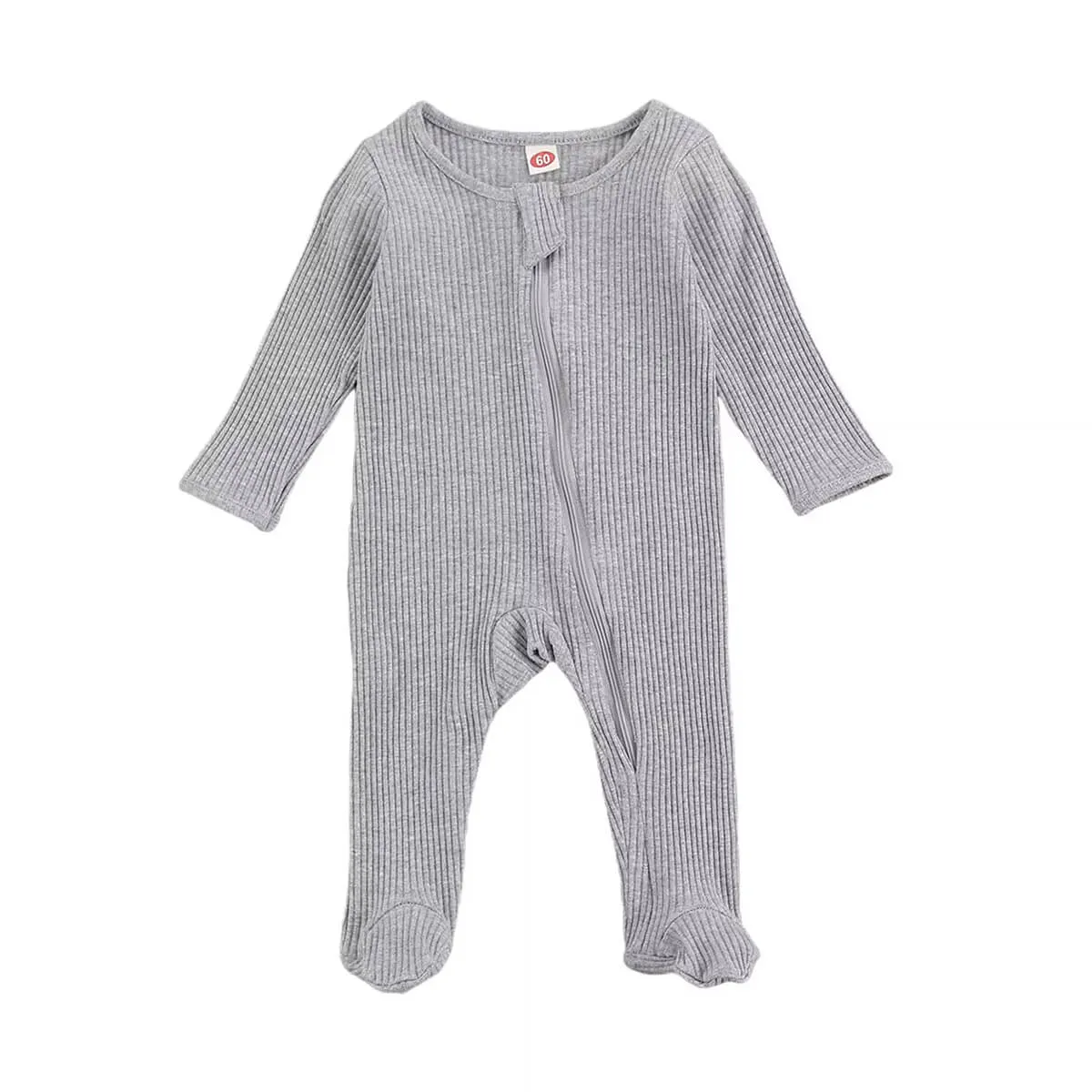 Solid Zipper Footed Baby Jumpsuit