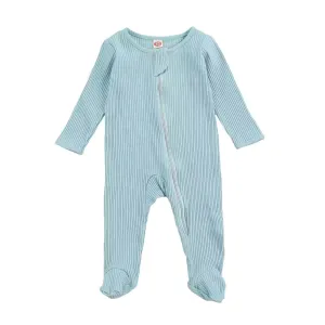 Solid Zipper Footed Baby Jumpsuit