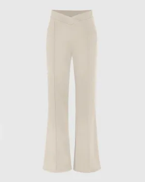 V-Waist Flared Off-White Trouser