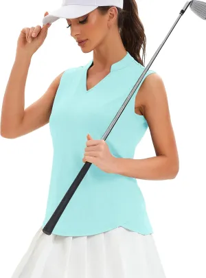 Womens Golf Shirt V Neck Sleeveless Polo Shirts Athletic Tennis Tank Tops Moisture Wicking Lightweight Sports Top